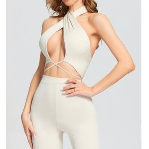 2 piece set cross over top long pants